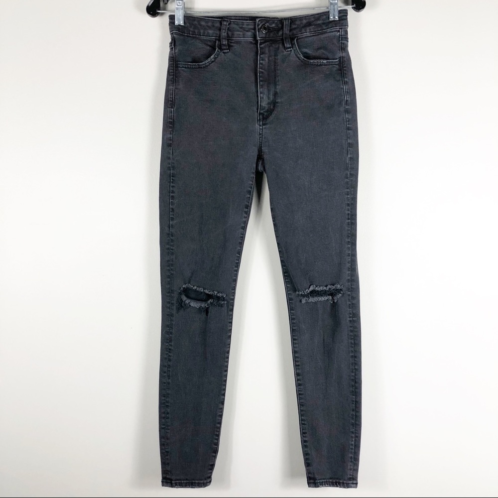 American Eagle Charcoal Gray High Waisted Distressed Skinny Jeans
